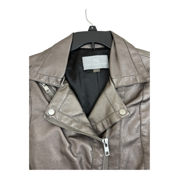 Tart Collection Moto Jacket Gray Vegan Leather Size Medium Double Breasted - Picture 2 of 12